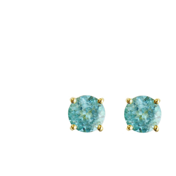 9K SOLID GOLD 1.20CT NATURAL SWISS BLUE TOPAZ STUD EARRINGS.