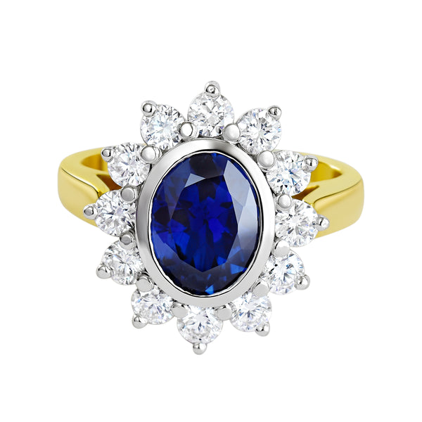 18K SOLID GOLD 2.35CT NATURAL AUSTRALIAN SAPPHIRE RING WITH 12 VS/G DIAMONDS.