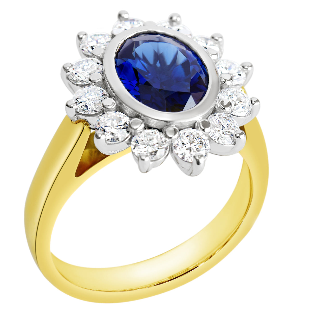 18K SOLID GOLD 2.35CT NATURAL AUSTRALIAN SAPPHIRE RING WITH 12 VS/G DIAMONDS.
