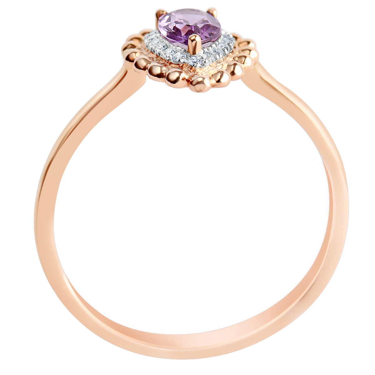 9K SOLID ROSE GOLD 0.40CT NATURAL PEAR CUT PURPLE AMETHYST WITH 16 DIAMONDS.