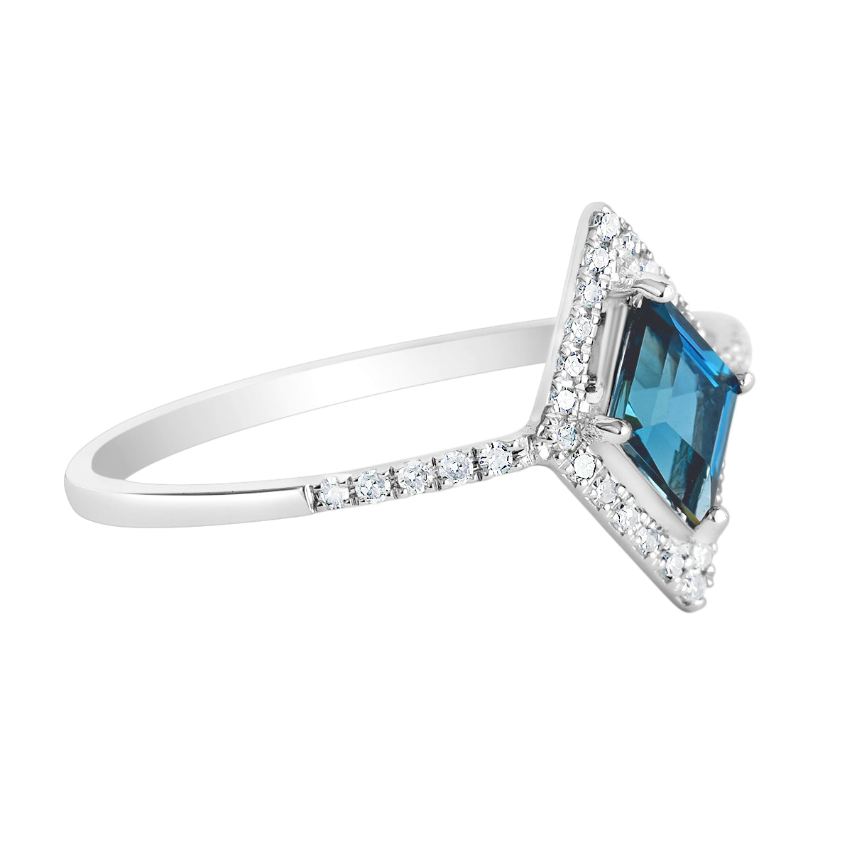 9K SOLID WHITE GOLD FINEST 0.50CT LONDON BLUE TOPAZ WITH 34 DIAMONDS.
