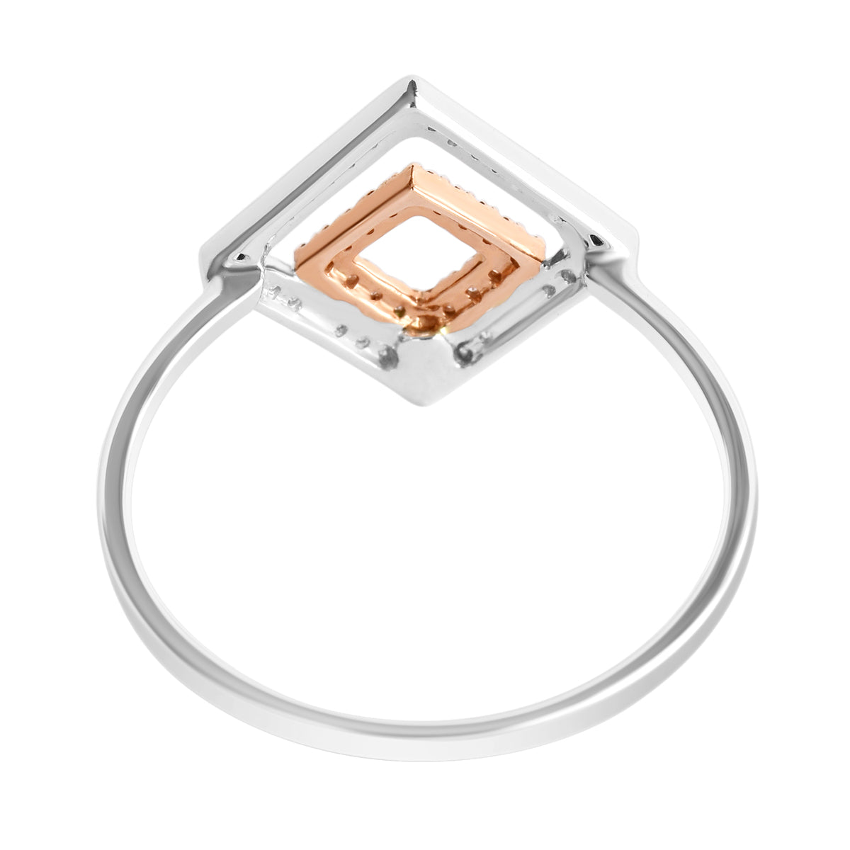 DISTINCTIVE 9K SOLID WHITE & ROSE GOLD NATURAL GEOMETRIC DESIGN 52 DIAMOND RING.