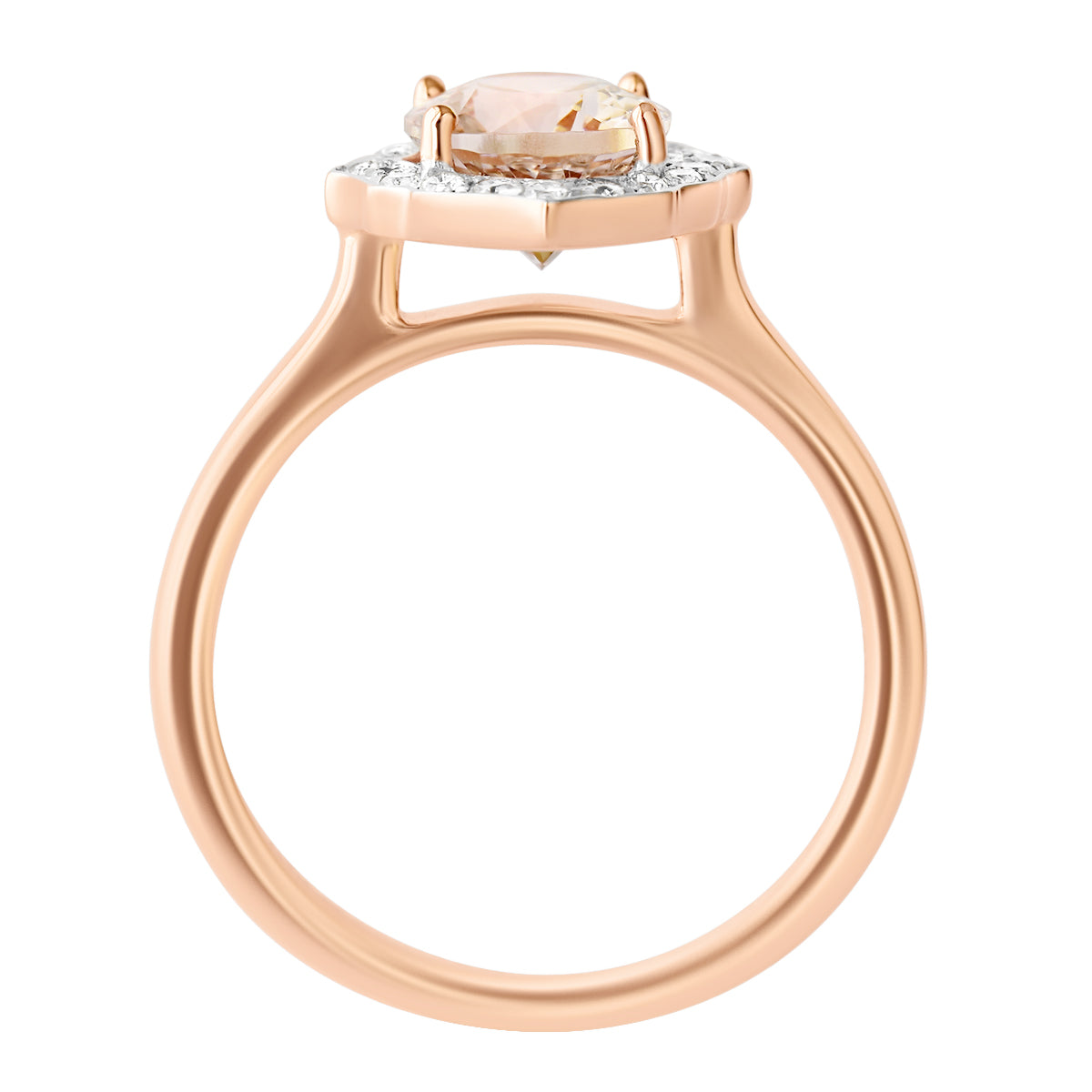 18K SOLID ROSE GOLD 1.80CT NATURAL OVAL MORGANITE HALO RING WITH 20 VS/G DIAMONDS.