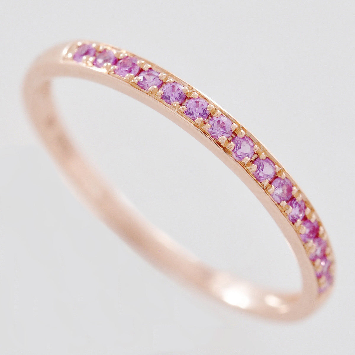 9K SOLID ROSE GOLD 0.20CT NATURAL PINK SAPPHIRE HALF ETERNITY BAND RING.