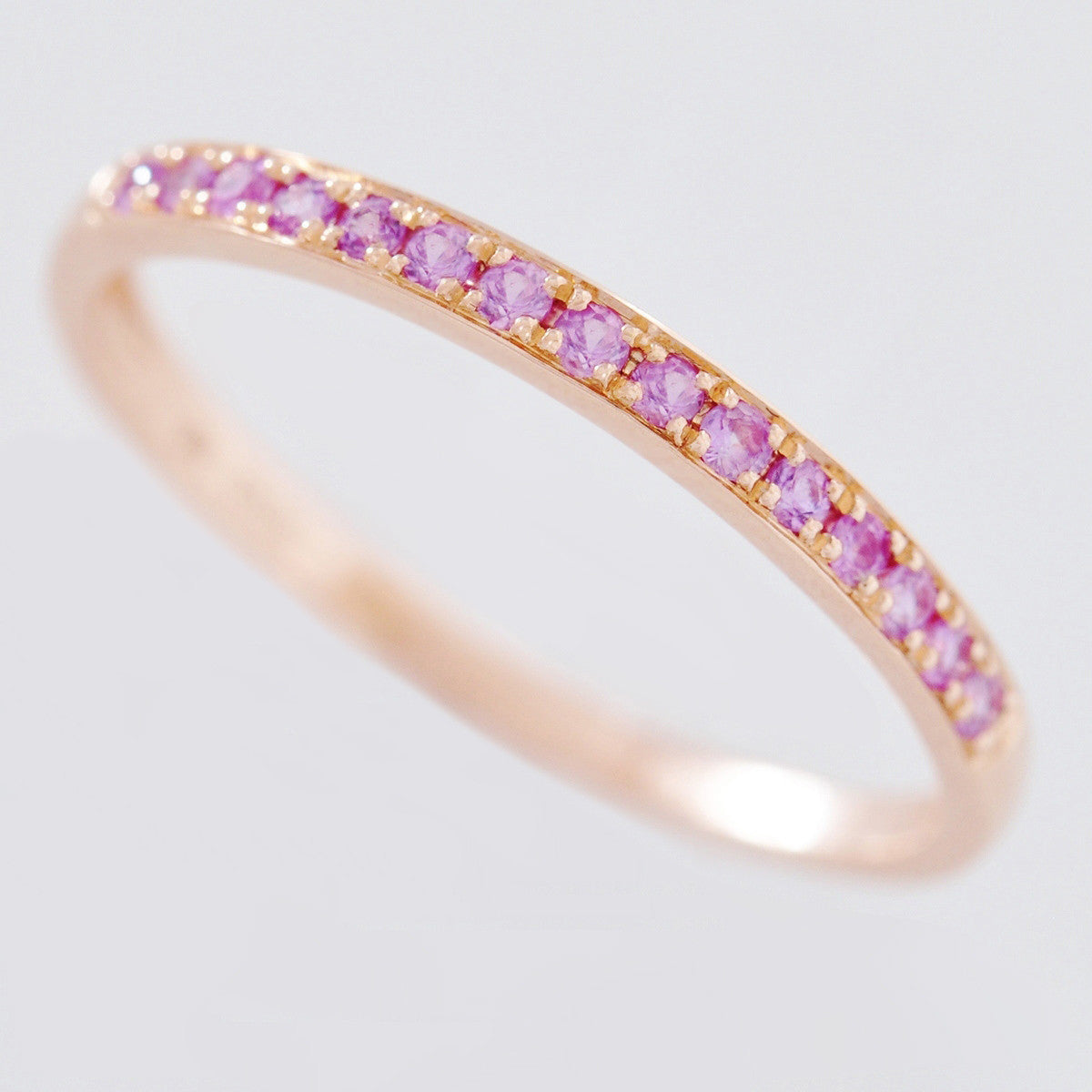 9K SOLID ROSE GOLD 0.20CT NATURAL PINK SAPPHIRE HALF ETERNITY BAND RING.