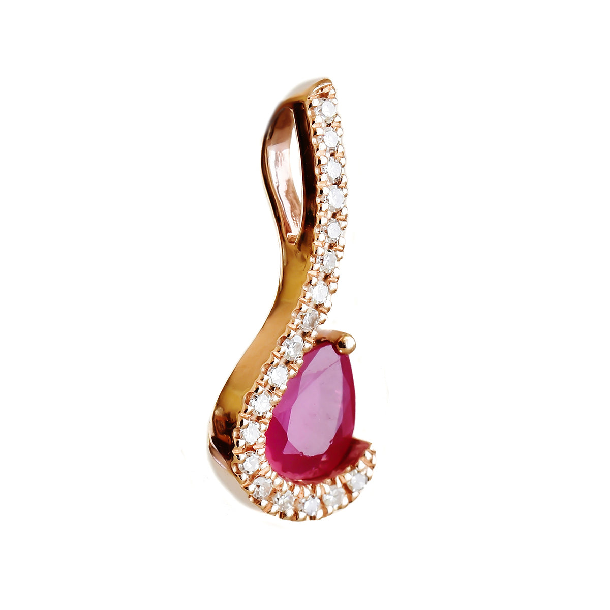 9K SOLID ROSE GOLD 0.40CT NATURAL RUBY PENDANT WITH EIGHTEEN DIAMONDS.