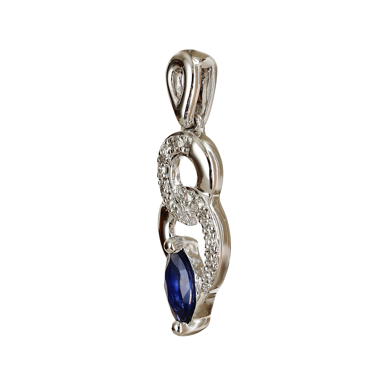 9K SOLID WHITE GOLD 0.20CT NATURAL SAPPHIRE PENDANT WITH ELEVEN DIAMONDS.