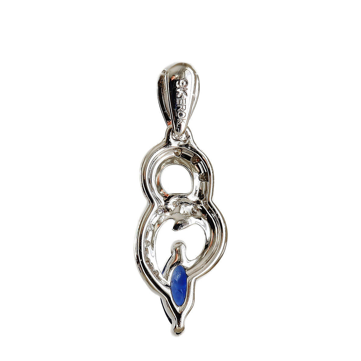 9K SOLID WHITE GOLD 0.20CT NATURAL SAPPHIRE PENDANT WITH ELEVEN DIAMONDS.