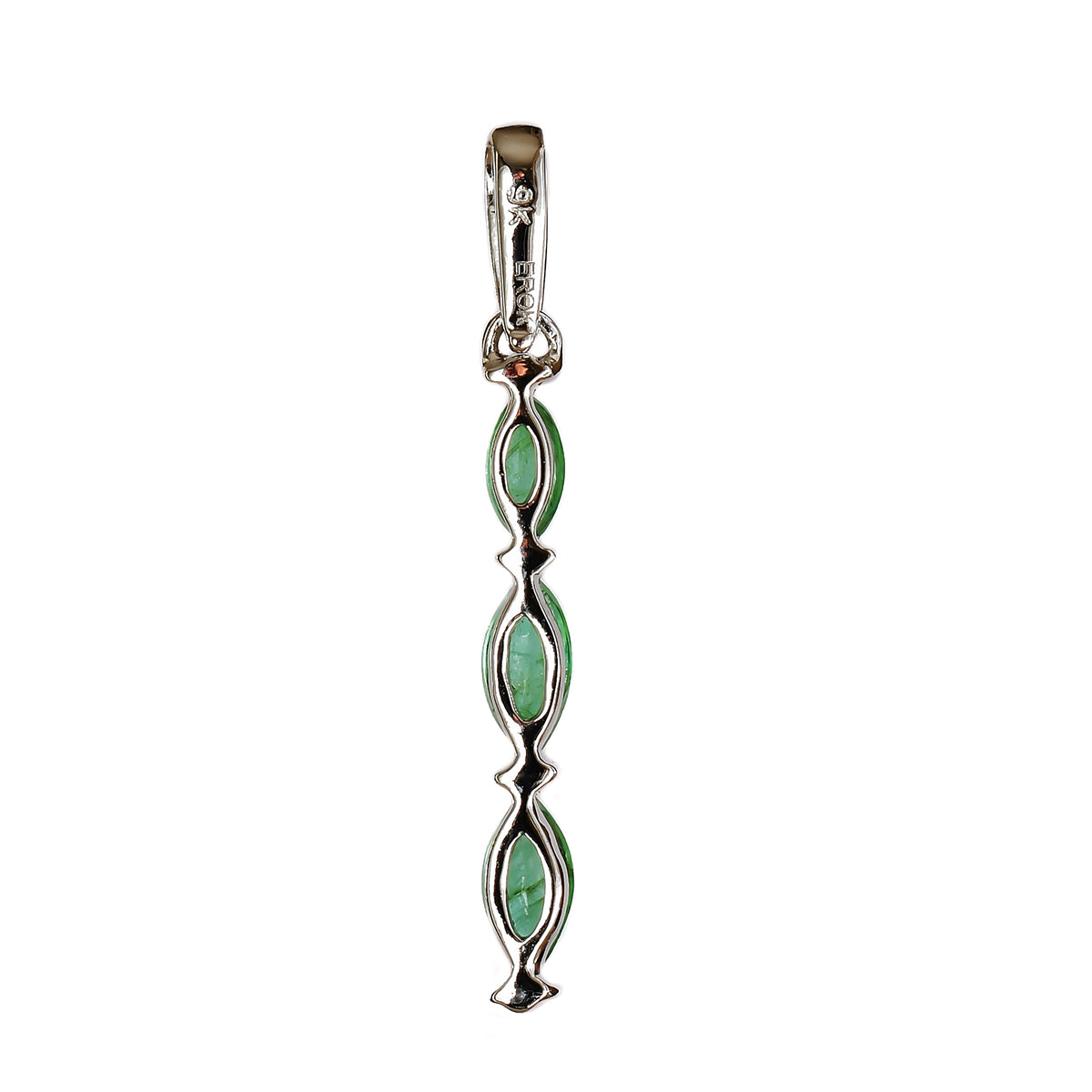 9K SOLID WHITE GOLD 0.45CT NATURAL EMERALD PENDANT WITH FOUR DIAMONDS.