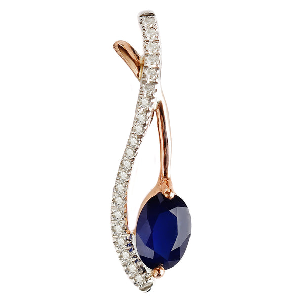 9K SOLID WHITE & ROSE GOLD 0.60CT NATURAL SAPPHIRE PENDANT WITH TWENTY ONE DIAMONDS.