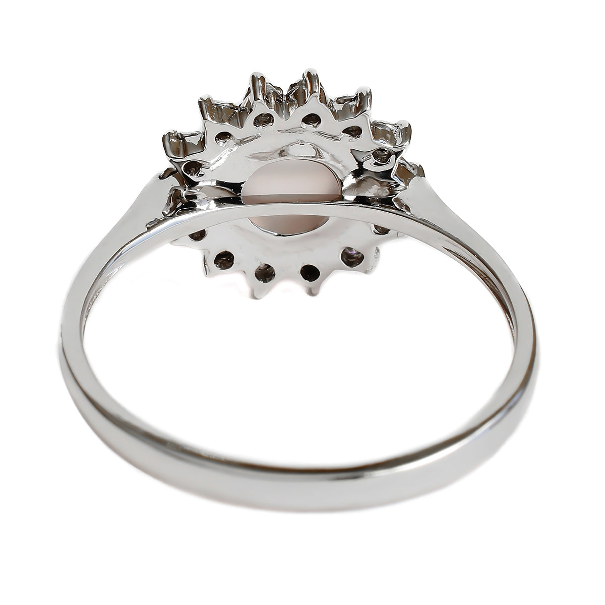 9K SOLID WHITE GOLD 1.40CT NATURAL DOME AMETHYST HALO RING WITH 14 DIAMONDS.