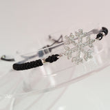 925 STERLING SILVER CZ CRYSTAL SNOWFLAKE ON THREADED BRAIDED BRACELET.
