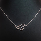 925 STERLING SILVER NECKLACE WITH DOVE PENDANT SET IN SPARKLING CRYSTALS.