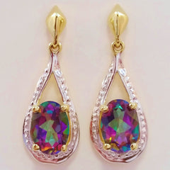 9K SOLID GOLD 1.85CT MYSTIC TOPAZ AND DIAMOND EARRINGS.