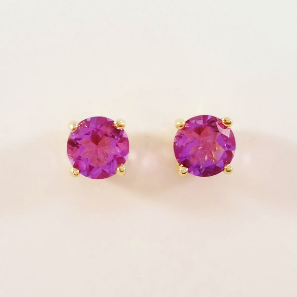 9K SOLID GOLD 0.91CT NATURAL PURPLE AMETHYST STUD EARRINGS.