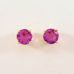 9K SOLID GOLD 0.91CT NATURAL PURPLE AMETHYST STUD EARRINGS.