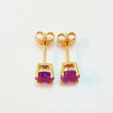 9K SOLID GOLD 0.91CT NATURAL PURPLE AMETHYST STUD EARRINGS.