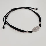 925 STERLING SILVER CZ CRYSTAL HAMSA HAND ON THREADED BRAIDED BRACELET.