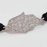 925 STERLING SILVER CZ CRYSTAL HAMSA HAND ON THREADED BRAIDED BRACELET.