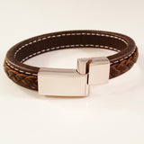 MEN'S DARK BROWN COW HIDE LEATHER BRACELET WITH POLISHED STAINLESS STEEL CLASP