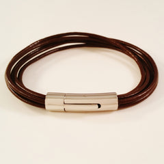 MEN'S MULTI LAYER COW HIDE LEATHER BRACELET WITH STAINLESS STEEL CLASP.