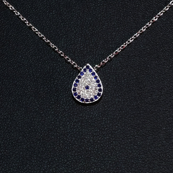 925 STERLING SILVER NECKLACE WITH EVIL EYE PENDANT SET IN SPARKLING CRYSTALS.