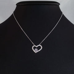 925 STERLING SILVER NECKLACE WITH OPEN HEART EVIL EYE PENDANT SET IN SPARKLING CRYSTALS.
