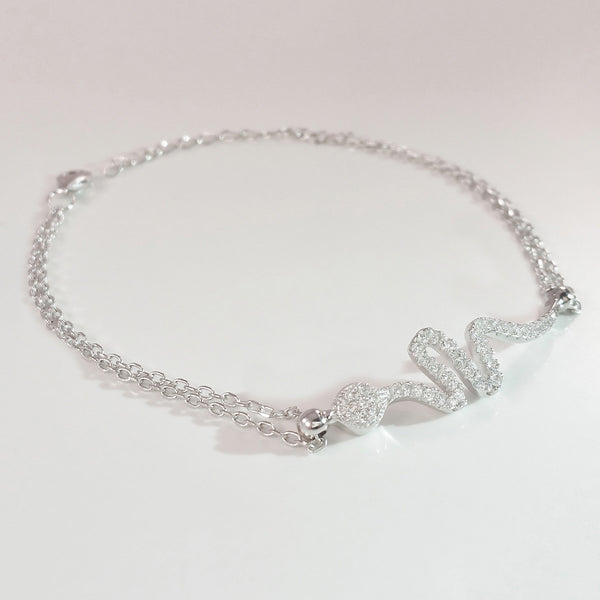 925 STERLING SILVER BRACELET WITH SNAKE CHARM PAVED WITH  SPARKLING CZ CRYSTALS.