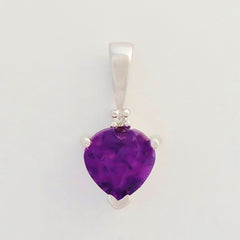 9K SOLID WHITE GOLD 0.50CT NATURAL AMETHYST AND DIAMOND PENDANT.