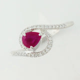 9K SOLID WHITE GOLD 0.40CT NATURAL RUBY RING WITH 34 DIAMONDS.
