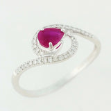 9K SOLID WHITE GOLD 0.40CT NATURAL RUBY RING WITH 34 DIAMONDS.