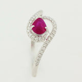9K SOLID WHITE GOLD 0.40CT NATURAL RUBY RING WITH 34 DIAMONDS.