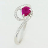 9K SOLID WHITE GOLD 0.40CT NATURAL RUBY RING WITH 34 DIAMONDS.