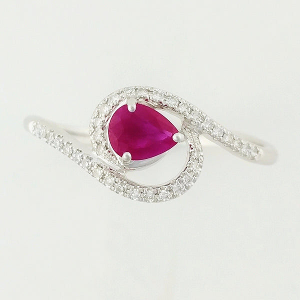 9K SOLID WHITE GOLD 0.40CT NATURAL RUBY RING WITH 34 DIAMONDS.