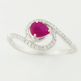 9K SOLID WHITE GOLD 0.40CT NATURAL RUBY RING WITH 34 DIAMONDS.