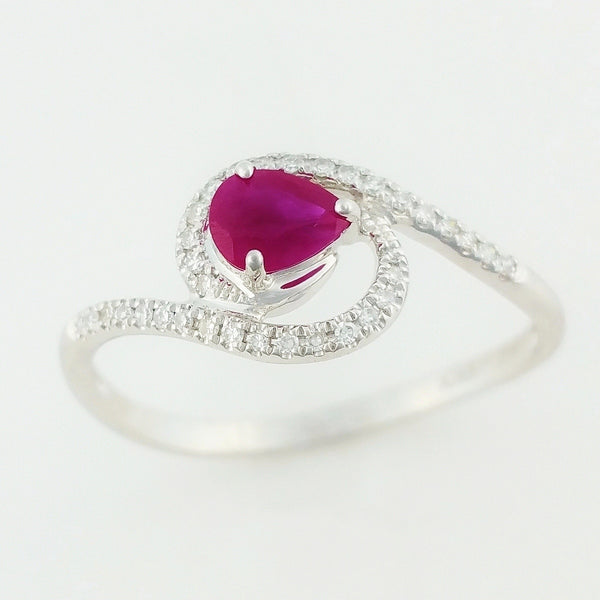 9K SOLID WHITE GOLD 0.40CT NATURAL RUBY RING WITH 34 DIAMONDS.