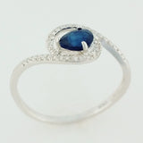 9K SOLID WHITE GOLD 0.50CT NATURAL SAPPHIRE RING WITH 34 DIAMONDS.