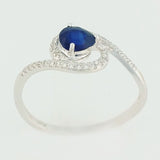 9K SOLID WHITE GOLD 0.50CT NATURAL SAPPHIRE RING WITH 34 DIAMONDS.