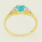 9K SOLID YELLOW GOLD 0.60CT NATURAL BLUE TOPAZ RING WITH 6 DIAMONDS.