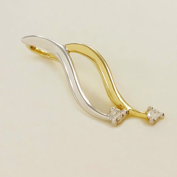 9K SOLID YELLOW AND WHITE GOLD PENDANT WITH TWO DIAMONDS.