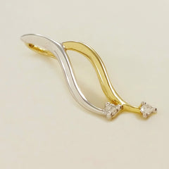 9K SOLID YELLOW AND WHITE GOLD PENDANT WITH TWO DIAMONDS.