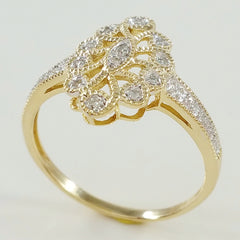 9K SOLID GOLD ART DECO INSPIRED NAVETTE RING WITH 12 DIAMONDS.