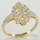 9K SOLID GOLD ART DECO INSPIRED NAVETTE RING WITH 12 DIAMONDS.
