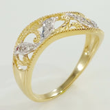 9K SOLID GOLD FILIGREE VINTAGE STYLE RING WITH 8 DIAMONDS.