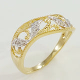 9K SOLID GOLD FILIGREE VINTAGE STYLE RING WITH 8 DIAMONDS.