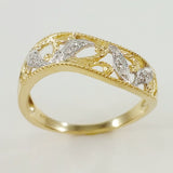 9K SOLID GOLD FILIGREE VINTAGE STYLE RING WITH 8 DIAMONDS.