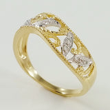 9K SOLID GOLD FILIGREE VINTAGE STYLE RING WITH 8 DIAMONDS.