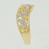 9K SOLID GOLD FILIGREE VINTAGE STYLE RING WITH 8 DIAMONDS.