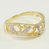 9K SOLID GOLD FILIGREE VINTAGE STYLE RING WITH 8 DIAMONDS.