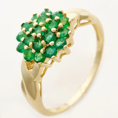 HANDMADE 9K SOLID YELLOW GOLD NATURAL 19 EMERALD CLUSTER RING.